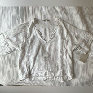 NWT Zara White V-neck 100% LINEN Peasant Top, size XS